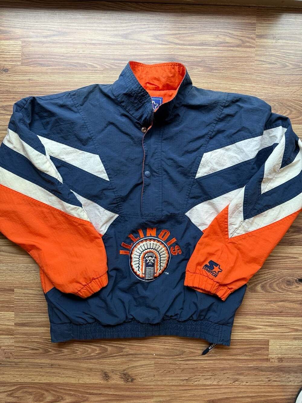 Vintage 90s University of Illinois Fighting Illini Starter Pullover Jacket Large
